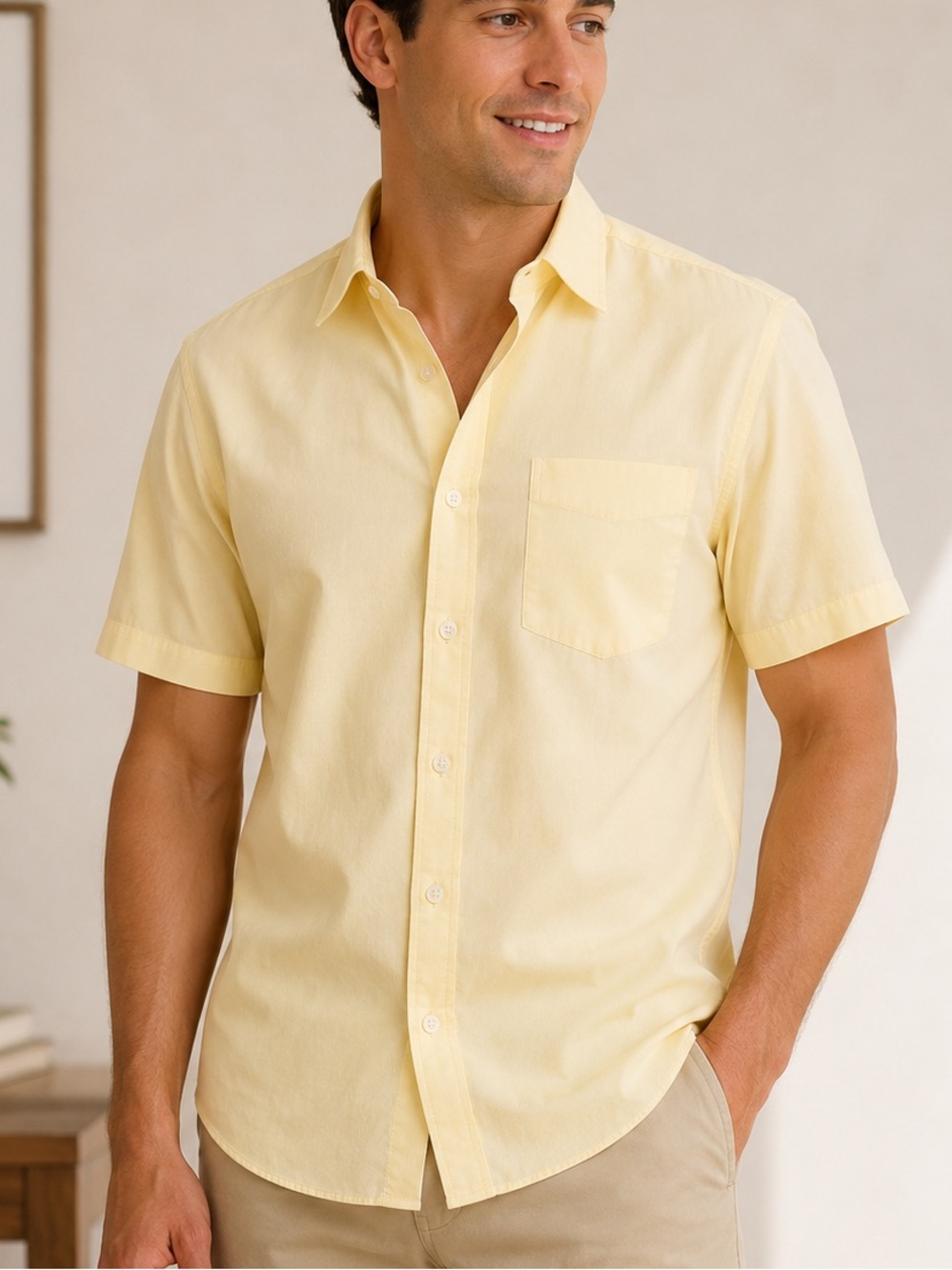 Stafford Short-Sleeve Dress Shirt in Light Yellow